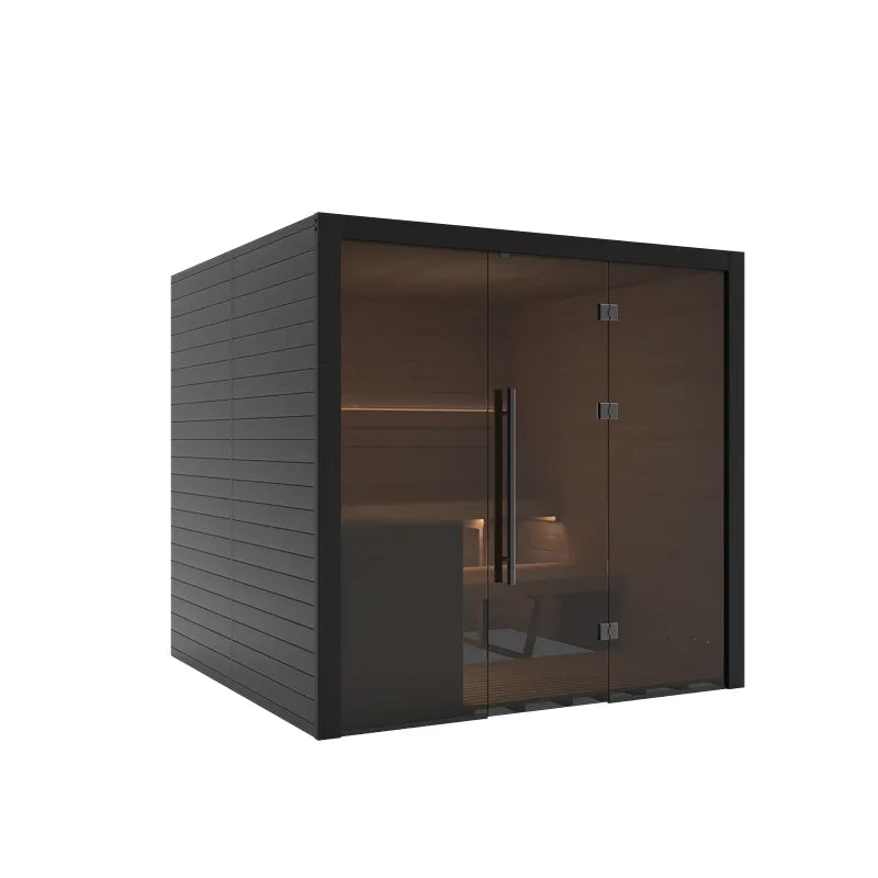 Hekla Traditional 210X Innensauna 210x200 für 5 Personen mit schwarzem Rahmen und Glastür