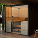 Hekla Traditional 220 mit Glasfront auf überdachter Terrasse – stilvolle Outdoor-Wellnesslösung.