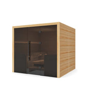 Hekla Traditional 220 Innensauna aus Holz mit schwarzem Glaselement und Bänken für 6 Personen