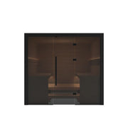 Hekla Traditional 220 Innensauna für 6 Personen mit schwarzem Rahmen und Glastür, Maße 220x210 cm