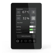 Helo CUP D Elektro-Wandofen Steuerung mit Touchdisplay: Temperatur 67°C, Luftfeuchte 32%, Aroma-Funktionen