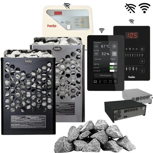 Helo Hanko D Saunaofen Komplettset mit 6–8 kW Elektrofen, digitaler Steuerung, Saunasteinen und WLAN-Kontrollgeräten
