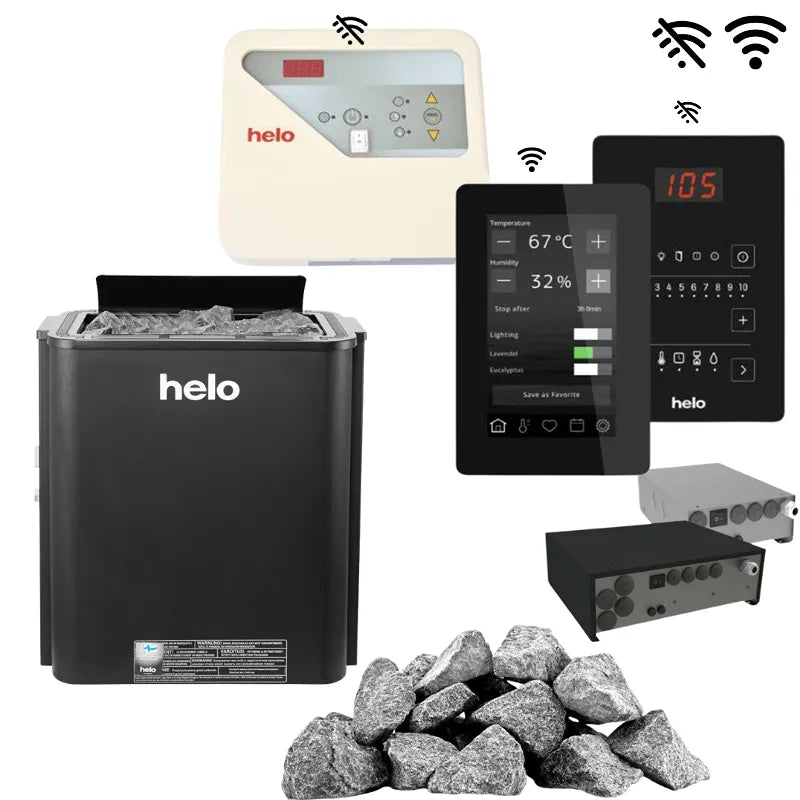 Helo Havanna D Saunaofen Komplettset mit schwarzem Ofen, Saunasteine, Steuergeräte und WLAN-Fernbedienung