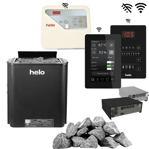 Helo Havanna D Saunaofen Komplettset mit schwarzem Ofen, Saunasteine, Steuergeräte und WLAN-Fernbedienung