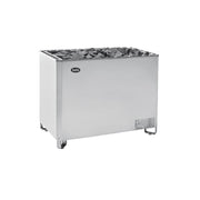 Freistehender Helo SKLA Saunaofen aus Edelstahl mit großzügigem Steinraum – klare Linien für anspruchsvolle Saunaprojekte