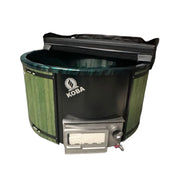 Koba Hot Tub BASIC Whirlpool in Grün mit schwarzem Wannenrand und integriertem Saunaofen aus Edelstahl, Ansicht von oben