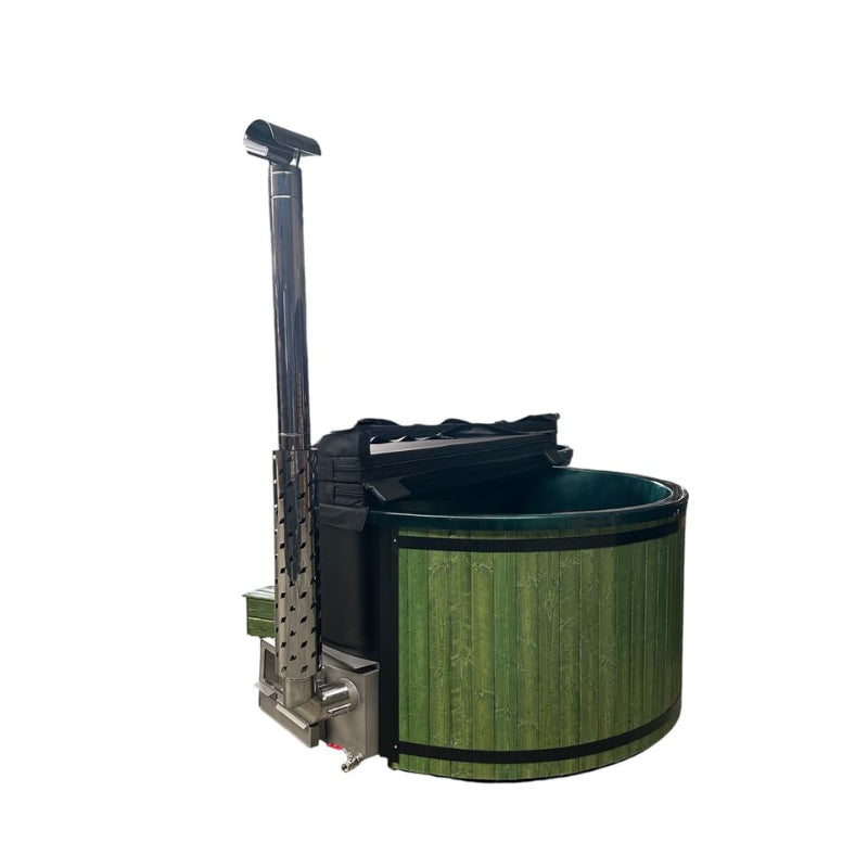 Koba Hot Tub BASIC grünes Holz-Whirlpool mit schwarzem Ofen und Schornstein für bis zu 6 Personen