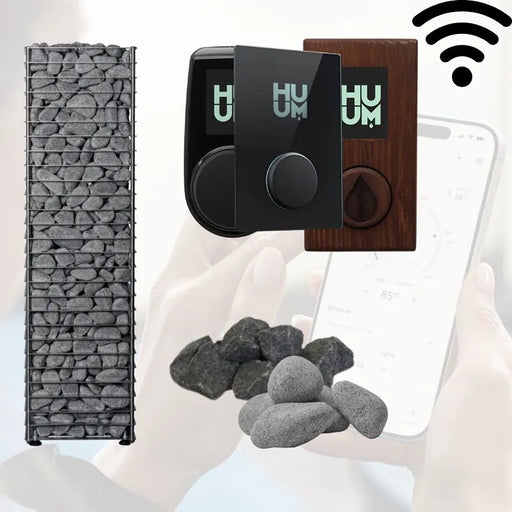 Huum Cliff elektronischer Standofen 6/9/10.5 kW mit WLAN-Steuerung, Saunasteine und digitales Bedienmodul