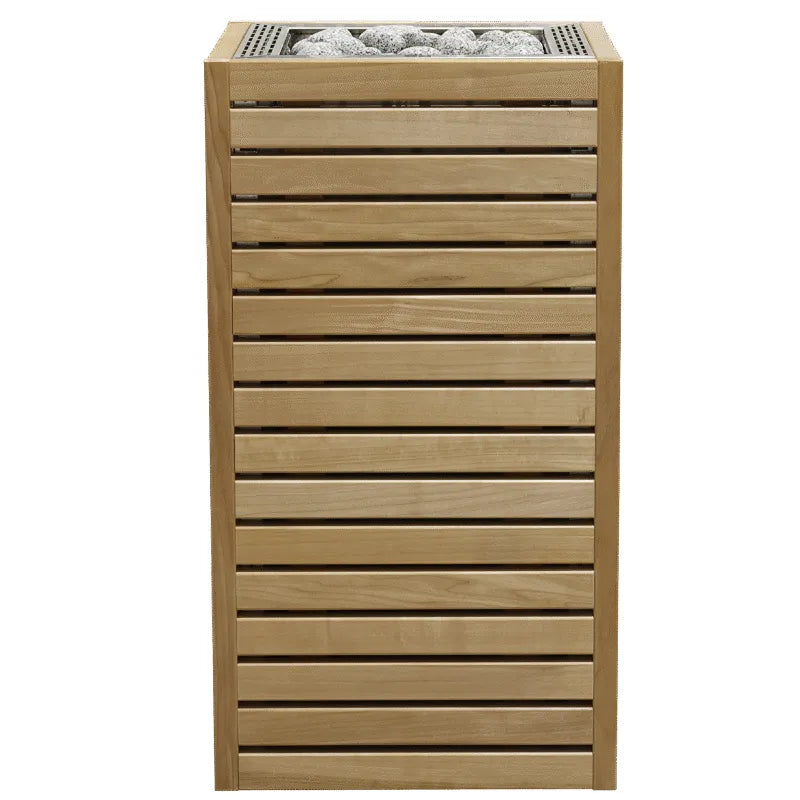Huum Core Black elektrischer Saunaofen Standofen mit Holzverkleidung und Steinbett oben