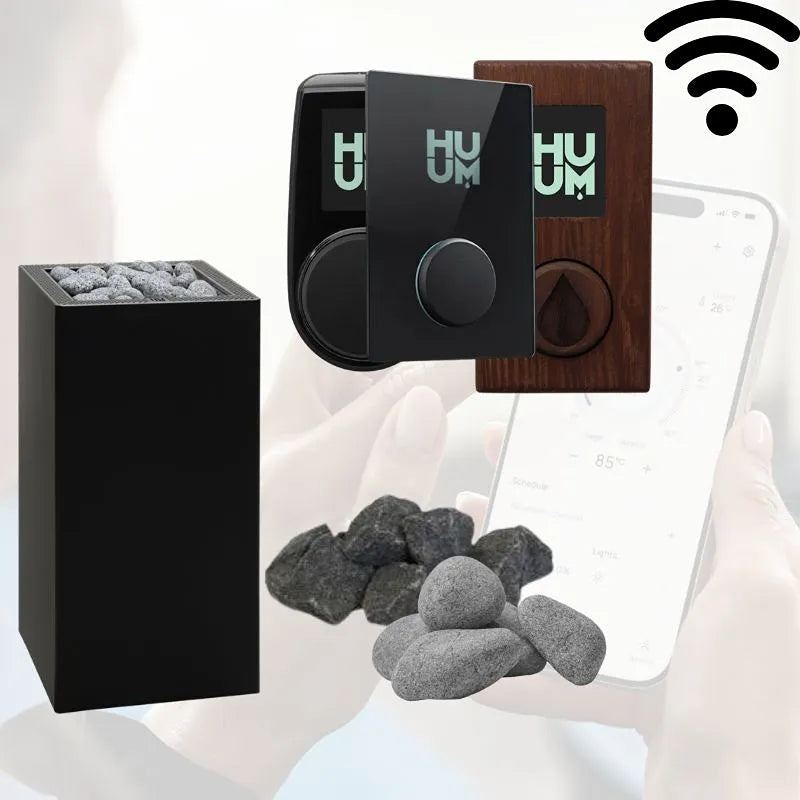 Huum Core Black elektrischer Saunaofen mit Steinen, Bedienfeld und WLAN-Funktion