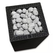 Huum Core Black Saunaofen mit grauem Speicherstein und schwarzem Stahlgehäuse in Draufsicht