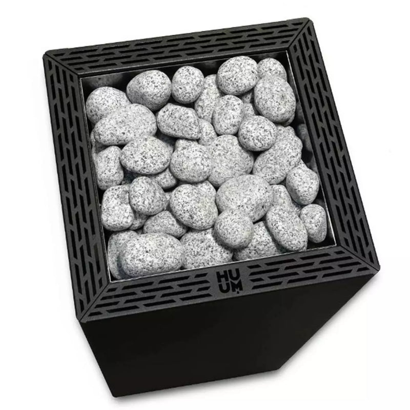 Huum Core Black Saunaofen mit grauem Speicherstein und schwarzem Stahlgehäuse in Draufsicht