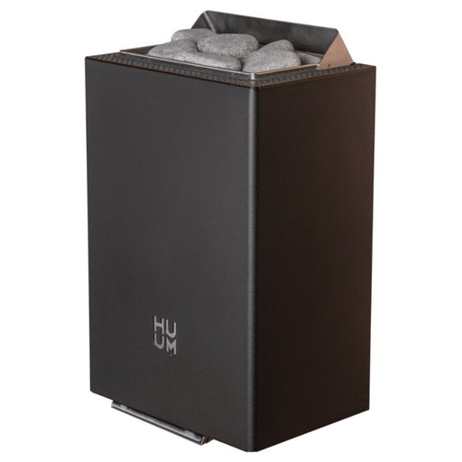 HUUM Core Wall elektrischer Saunaofen in Schwarz mit Sauna-Steinen, Seitenansicht
