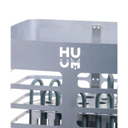 HUUM Elektrischer Saunaofen STEEL mit grauem Metallgehäuse und HUUM Logo