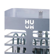 HUUM Elektrischer Saunaofen STEEL mit grauem Metallgehäuse und weißem HUUM-Logo