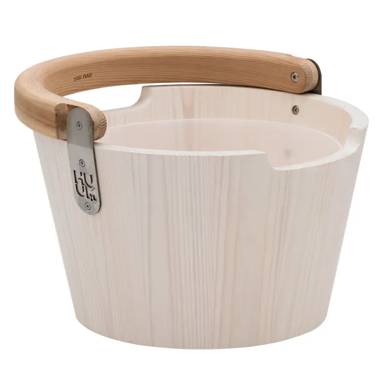 HUUM Kopfstütze aus Holz mit gebogenem Holzgriff und Metallbeschlägen für Saunazubehör