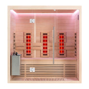 EAGO AWT Infrarotkabine E1250B-IR Hemlock, 4-Personen-Kabine mit drei Infrarotstrahler-Elementen, Glasfront, Holzpaneele und Holzbank