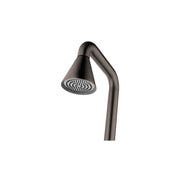 Schwarze Gartendusche JEE-O cone 01 mit konischem Duschkopf und geschwungenem Rohr, Draufsicht auf weißem Hintergrund