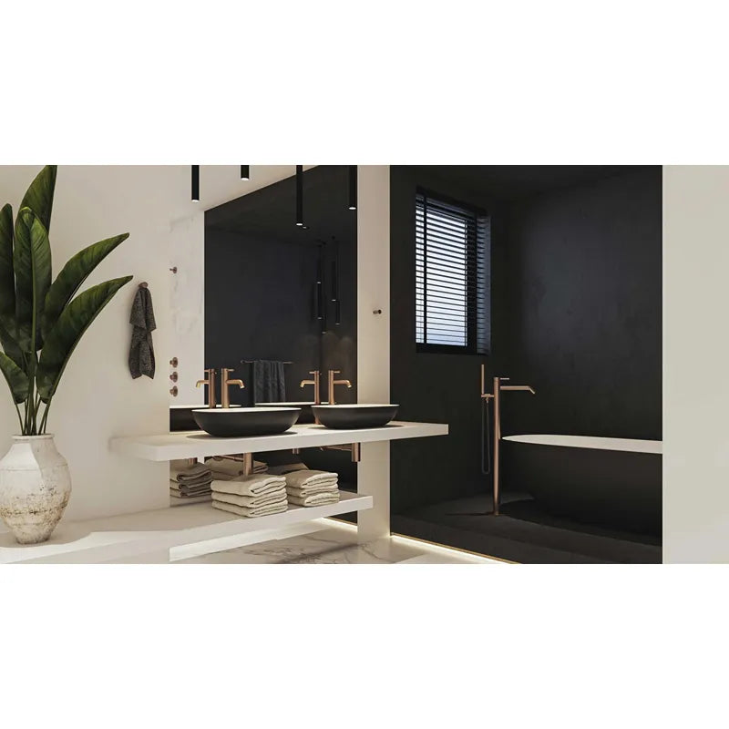 JEE-O slimline 01 Standarmatur in modernem Badezimmer mit schwarzer Dusche und eleganten Waschbecken