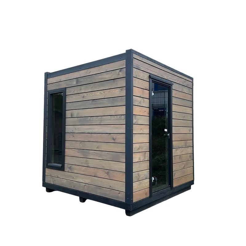 KOBA Block Gartensauna - Modernes Saunahaus mit Holzverkleidung und schwarzem Stahlrahmen