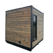 KOBA Block Gartensauna - Modernes Saunahaus mit horizontalen Holzbohlen, schwarzem Rahmen und Glastür