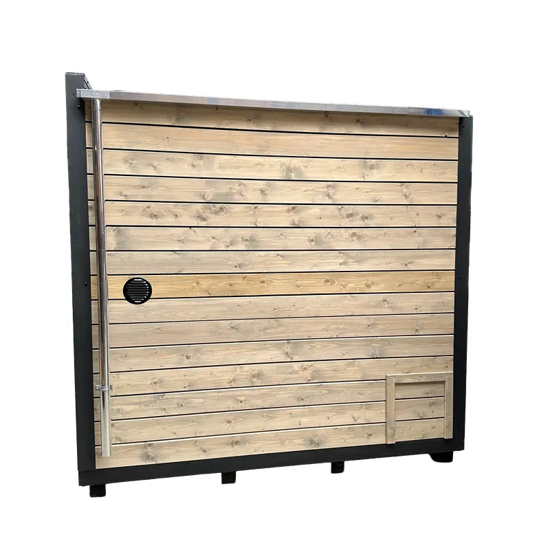 KOBA Cube Gartensauna moderne quadratische Form mit Holzverkleidung und schwarzem Rahmen