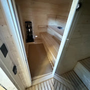 KOBA Cube Gartensauna - Moderne quadratische Form Innenraum mit Holzbänken und Ofen