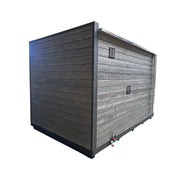 KOBA Cube Gartensauna - Moderne quadratische Form mit horizontalen Holzbrettern, dunkles Außendesign