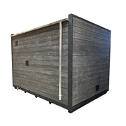 KOBA Cube Gartensauna moderne quadratische Form mit dunkelgrauer Holzverkleidung