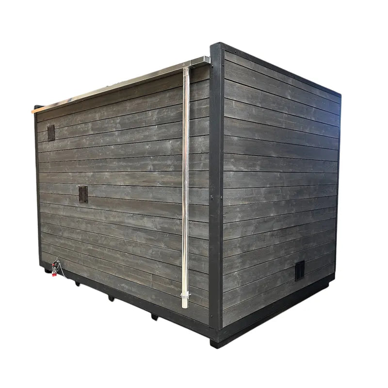 KOBA Cube Gartensauna moderne quadratische Form mit dunkelgrauer Holzverkleidung