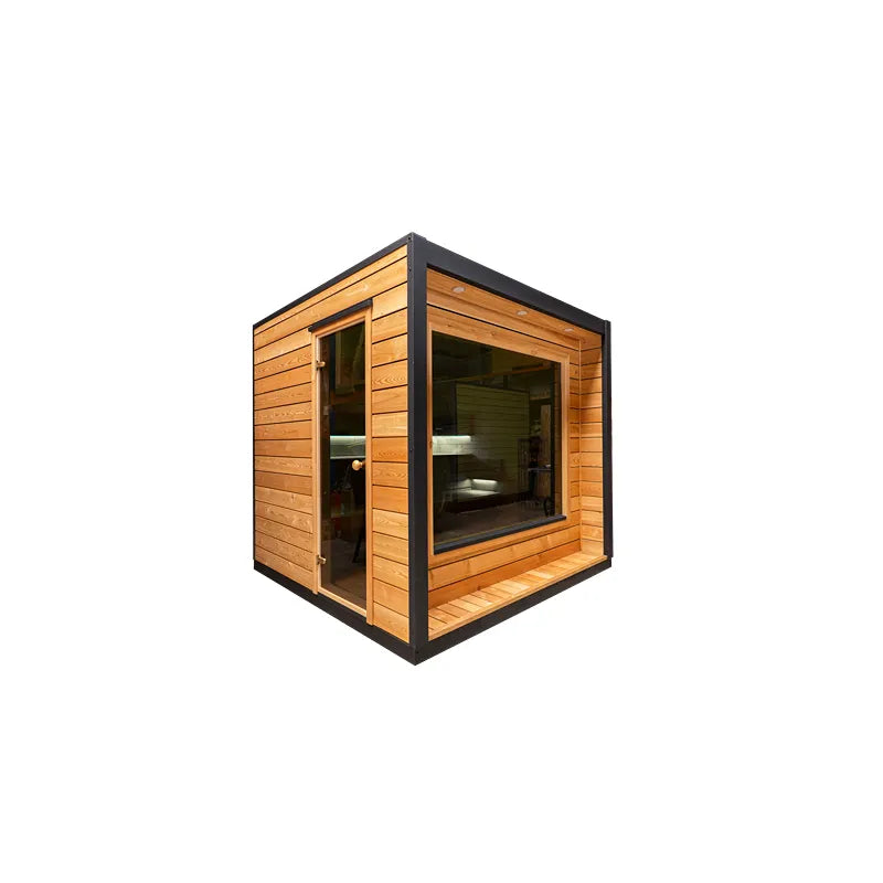 KOBA Cube Gartensauna - Moderne quadratische Form mit Holzverkleidung und großem Fenster