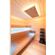 KOBA Cube Gartensauna - Moderne quadratische Form mit Holzbänken und Saunaofen im Innenraum