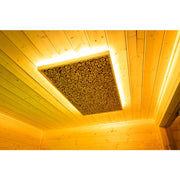 KOBA Cube Gartensauna Innenraum mit Holzdecke und Infrarotheizstäben