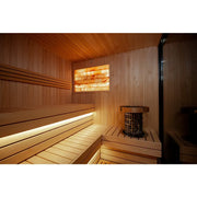 KOBA Fenris Gartensauna - Designsauna Innenraum mit Holzbänken und Infrarotstrahler