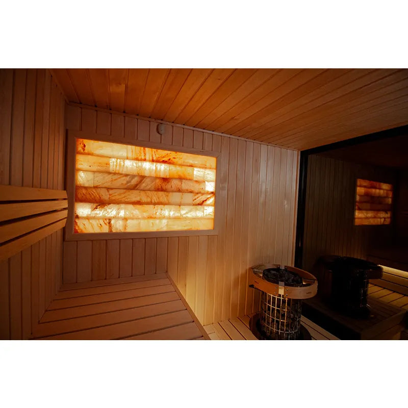 KOBA Fenris Gartensauna - Designsauna Innenraum mit Infrarotpanelen und Holzbänken