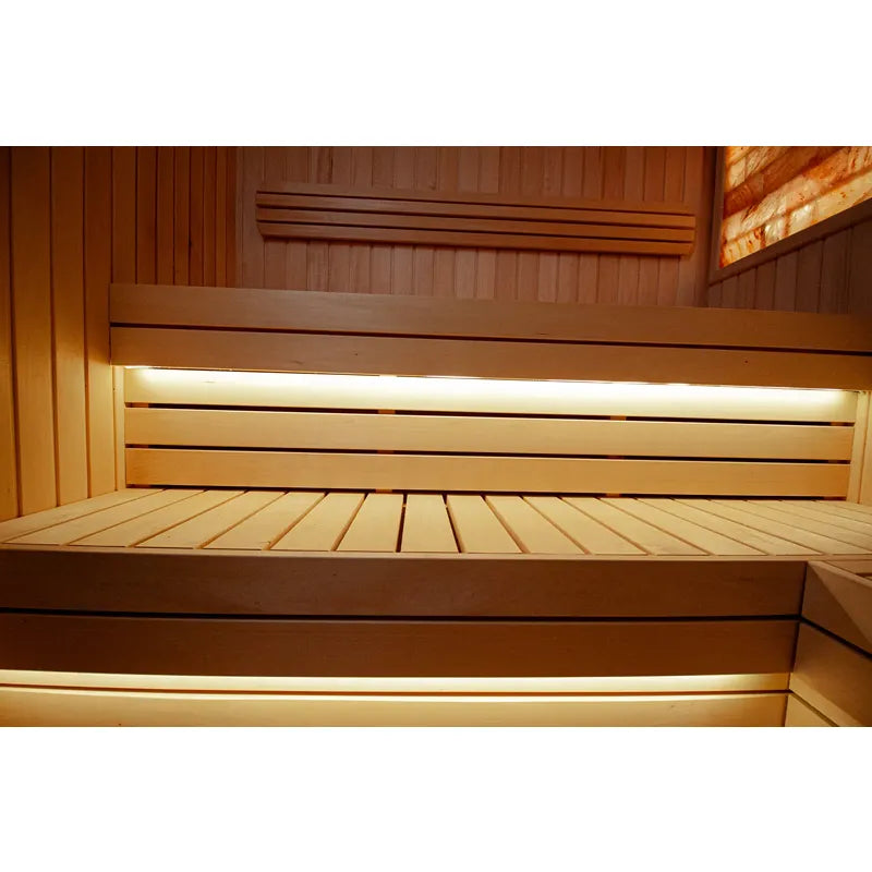 KOBA Fenris Gartensauna - Designsauna Innenraum mit Holzbänken und LED-Beleuchtung