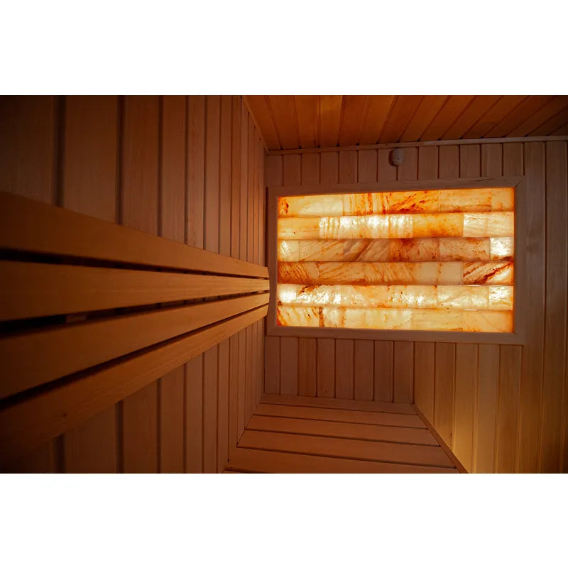 KOBA Fenris Gartensauna - Designsauna Innenraum mit Holzbänken und Infrarotheizung