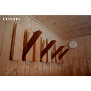 KOBA Fenris Gartensauna - Designsauna Innenraum mit eleganten Holzbänken aus dunklem und hellem Holz