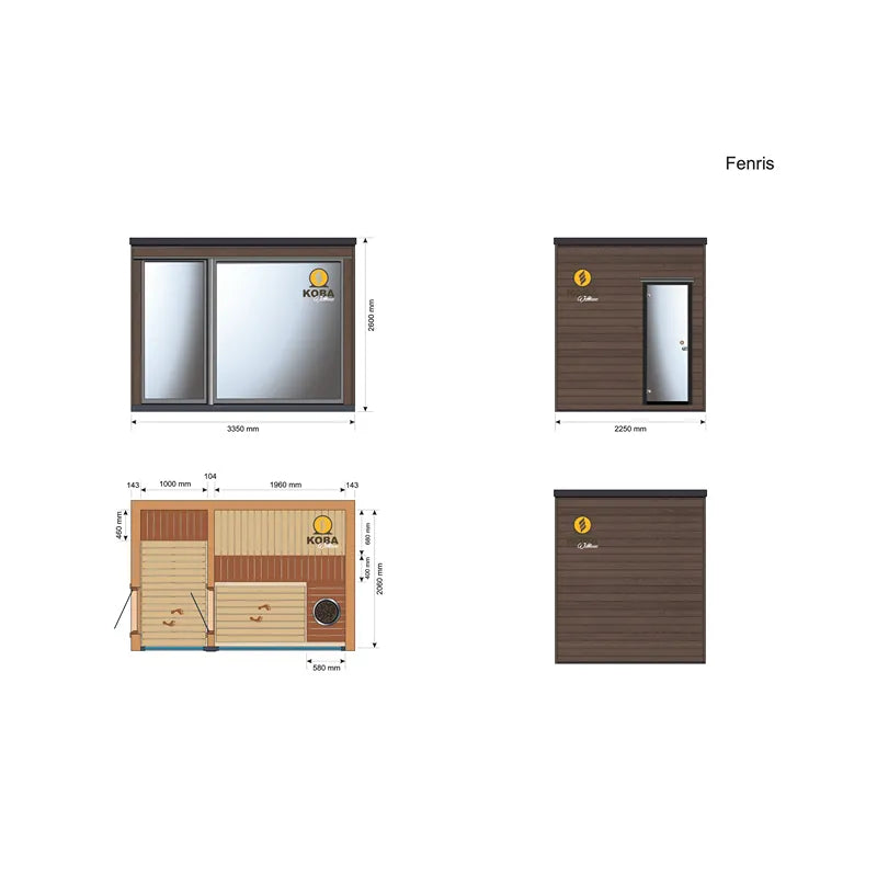 KOBA Fenris Gartensauna - Designsauna mit Maßzeichnungen und Grundrissen