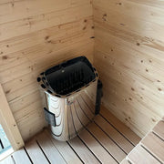 KOBA Iglu Gartensauna Innenraum mit Holzverkleidung und Saunaofen