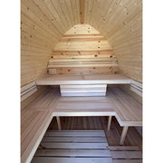 KOBA Iglu Gartensauna Innenraum mit charakteristischer Iglu-Form, Holzbänke und gewölbter Decke