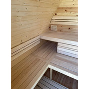 KOBA Iglu Gartensauna Innenansicht mit Holzbänken, Holzwänden und Steuergerät