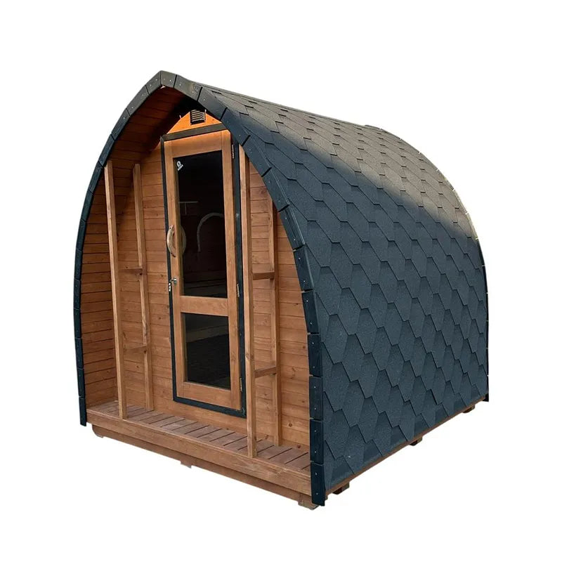 KOBA Iglu Gartensauna mit charakteristischer Iglu-Form, Holzfassade und dunkelgrauem Dach