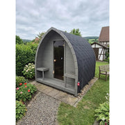 KOBA Iglu Gartensauna - Besondere Iglu-Form mit grauer Holzverkleidung und schwarzem Dach im Garten