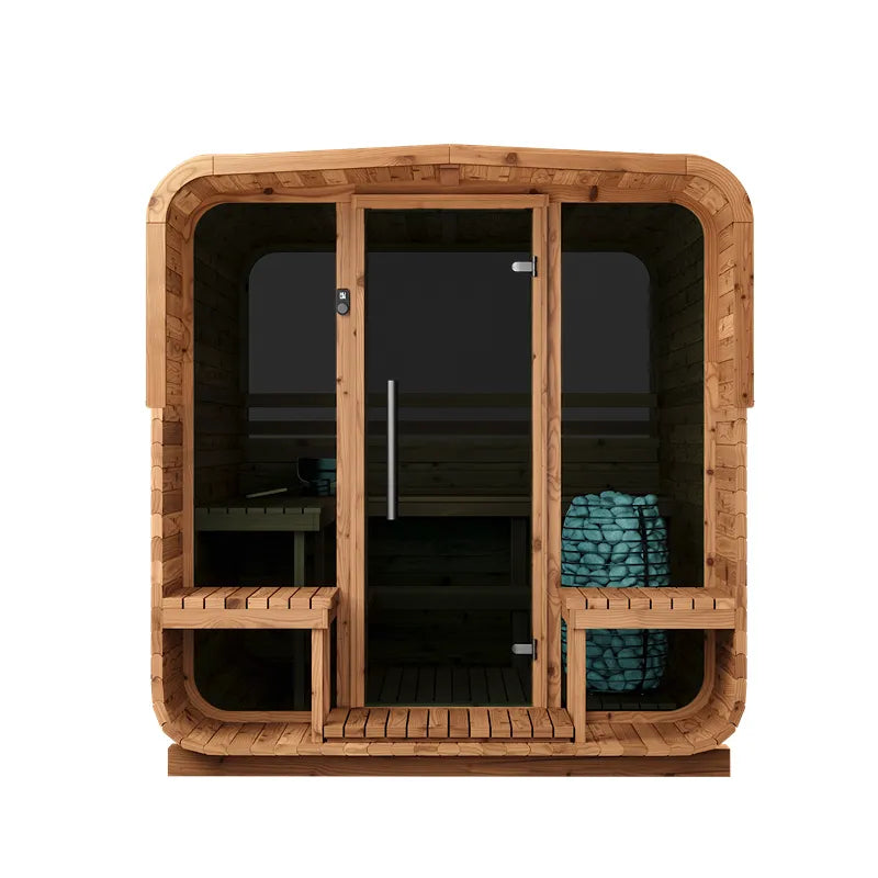 KOBA Lignotherm Quadro DIY Gartensauna mit Holzrahmen, Glastüren und Saunaofen mit Steinen