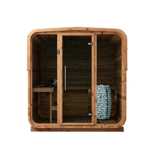 KOBA Lignotherm Quadro DIY Gartensauna Freisteller mit Glastür, Holzbänken und Saunasteinset