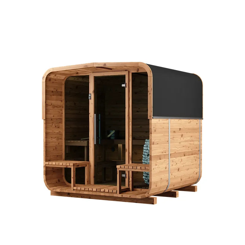 KOBA Lignotherm Quadro DIY Gartensauna aus Holz mit Glasfront, Seitenansicht auf weißem Hintergrund