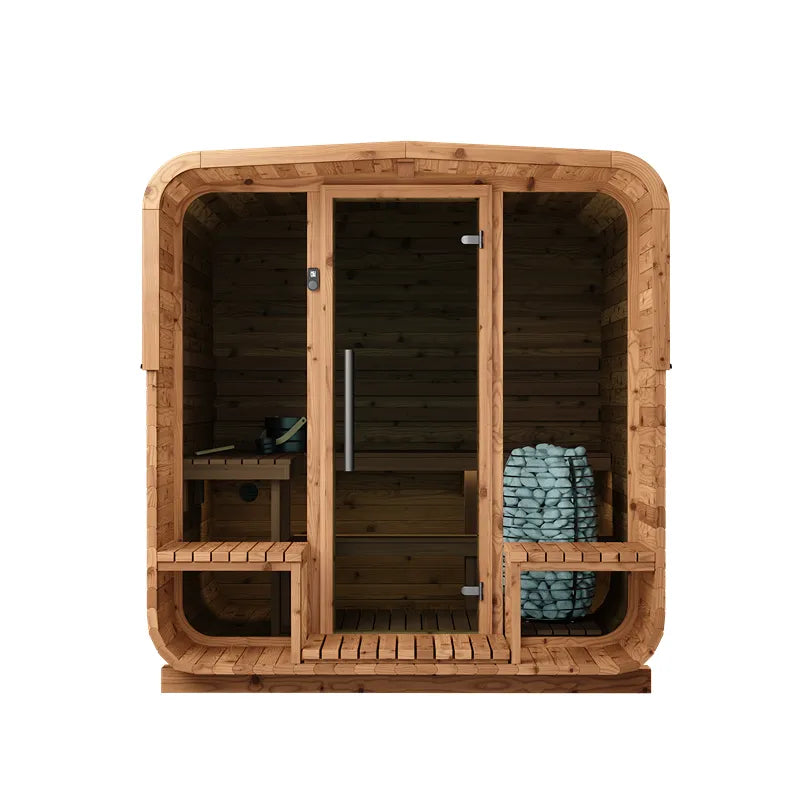 KOBA Lignotherm Quadro DIY Gartensauna mit Holzverkleidung, Glastür, Holzbänken und Saunasteine