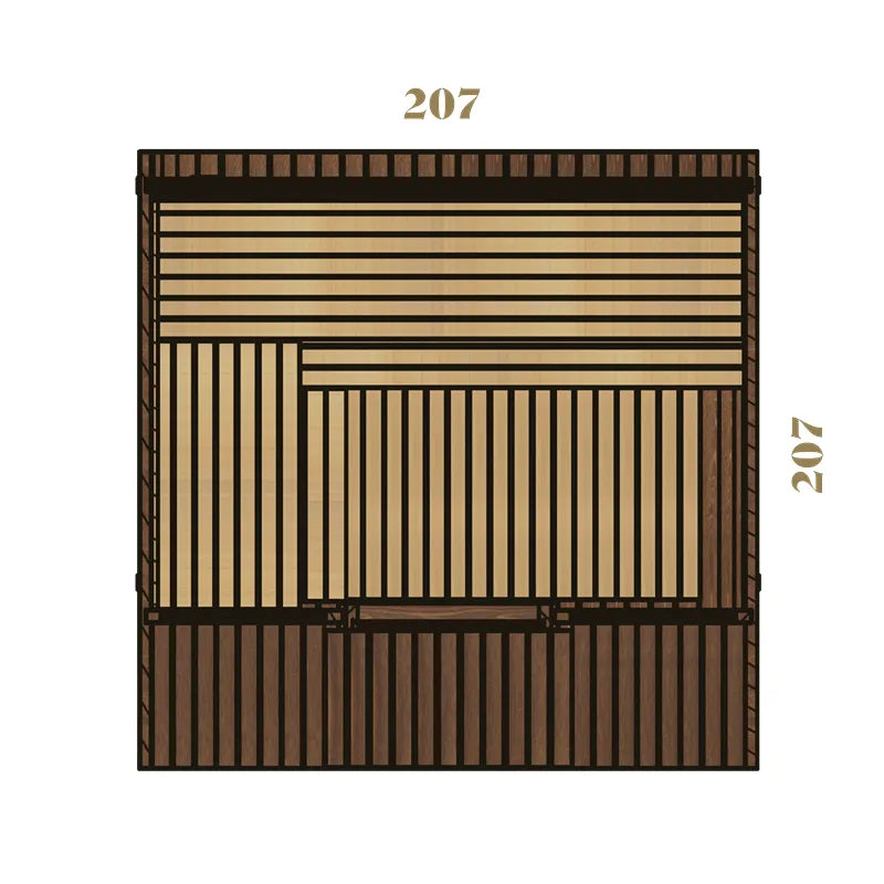 KOBA Lignotherm Quadro DIY Gartensauna Grundriss mit Maßangaben 207x207 cm