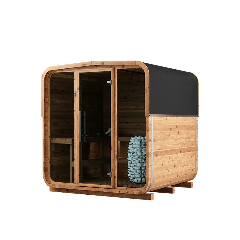 KOBA Lignotherm Quadro DIY Gartensauna aus Holz mit offener Tür, Holzbänken und Steinen